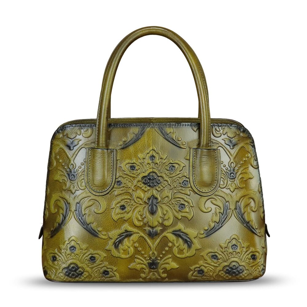 9937 Leather Handbag Top Handle Satchel Handmade Retro Embossed Leather - Picture 3 of 7